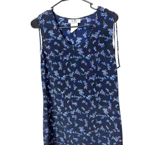 Vintage Los Angeles‎ Gal Navy Floral Print V neck Sleeveless Knee Length Dress 6 thumbnail 2