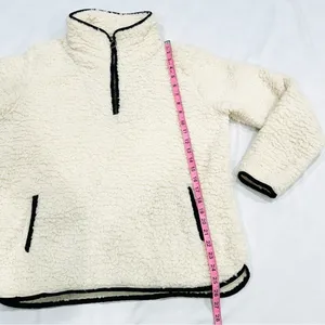 NWT Thread & Supply Cream Black Piping Quarter Zip Sherpa Pullover Sweatshirt thumbnail 6