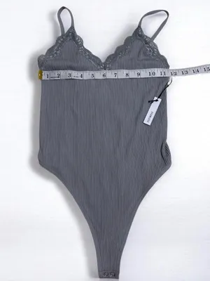 Forever 21 Light Gray Ribbed Lace-Trim Bodysuit thumbnail 4