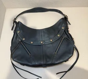 Botkier TRIGGER Mermaid Blue Moto Leather Hobo Shoulder Bag Studded Fringe thumbnail 4