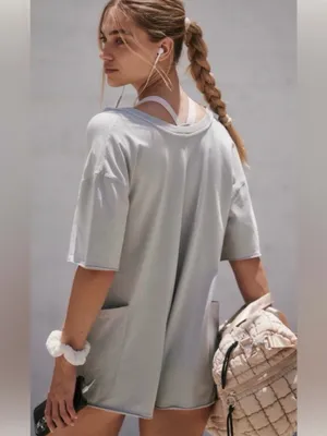 Free People FP Movement Hot Shot Tee Romper in Beach Fog XS thumbnail 4