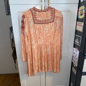 Anthropologie Claudia Embroidered Babydoll Tunic spring Boho Western peach thumbnail 12