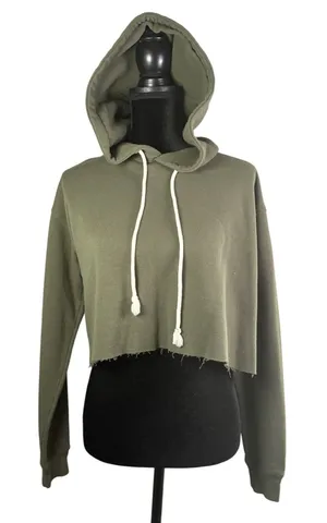 Wild Fable Womens Olive Green Cropped‎ Hoodie Raw Hem Pullover Sweatshirt Small thumbnail 1