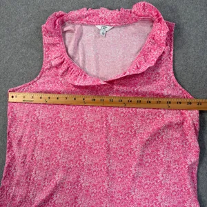 Crown & Ivy Ruffle Collar Sleeveless Blouse Womens Large Pink/White Floral thumbnail 6