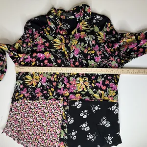 Calessa Floral Patchwork Button Down Shirt Large Multicolor Boho Maximalist Black thumbnail 11