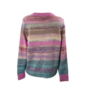 Ann Taylor LOFT Rainbow Spacedye Knit Striped Pastel Crew Neck Sweater Top Sz L thumbnail 3