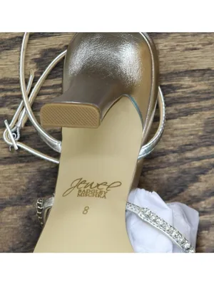Jewel Badgley Mischka Heeled Sandal Studded Band Strappy Silver Metallic Gray 8M thumbnail 10