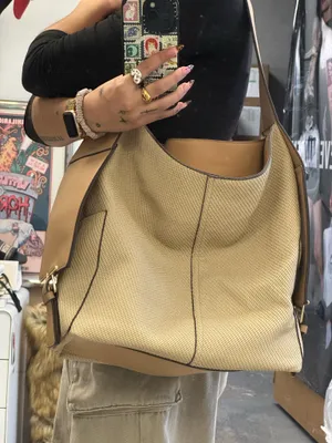 Dolce Vita tan and cream leather hobo bag with gold details thumbnail 1