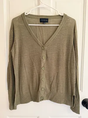 Premise Linen Rayon Olive Green Button Front Cardigan‎ Sweater L thumbnail 1