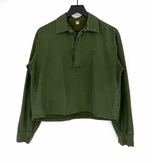 VTG Military Long Sleeve *Custom Cropped Green M thumbnail 1