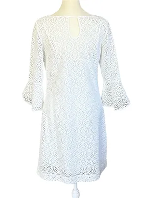 Lilly Pulitzer Fontaine Classic Shift Flounce Bell Sleeve Lined Dress White Smal thumbnail 3