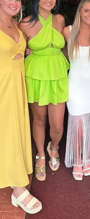 Lime Green Halter Ruffle Dress Size M thumbnail 1
