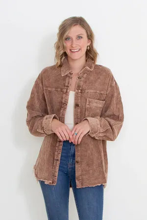 brown corduroy shacket thumbnail 1