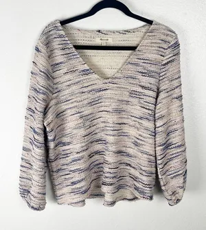MADEWELL Rainbow Jacquard V-Neck Long Sleeves Sweater Size Large Preppy Casual thumbnail 1