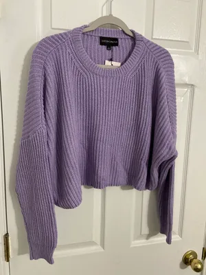 Cotton Candy LA Purple Knit Crop Sweater thumbnail 1