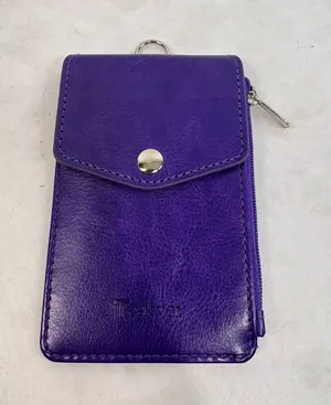 Teskyer Purple Faux Leather ID Badge Holder Wallet Card‎ Case with Zipper Pocket thumbnail 1