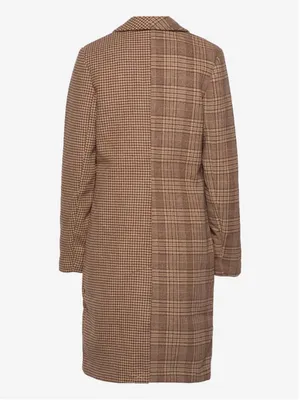 Abercrombie & Fitch The A&F Dad Coat Mixed Plaid Jacket Camel Tan Size Medium thumbnail 2