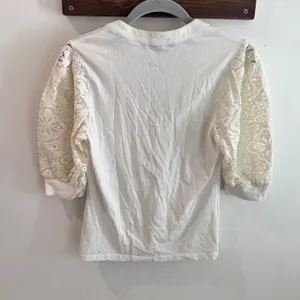 Veronica Beard White Lace Puff Sleeve Henley Top XS thumbnail 4