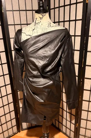 Asos Avant-Garde Ruched Faux Leather long sleeve Asymmetrical Whimsygoth sz 8 thumbnail 1