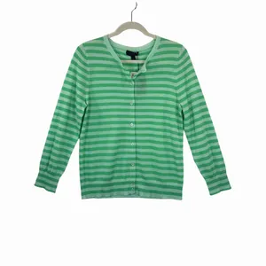 NWT J.CREW Womens Cardigan Green Italian Cashmere Knit Striped Sweater Large thumbnail 2