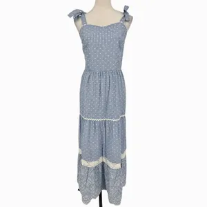 Shabby Chic Maxi Dress‎ Size 12 Blue White Striped Eyelet Lace NWT Cottagecore thumbnail 3