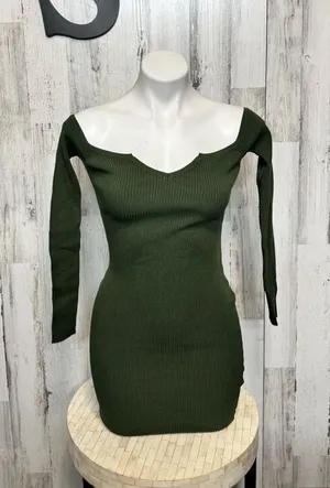 AKIRA Green Ribbed Off Shoulder Long Sleeve Bodycon Mini Dress Size S thumbnail 1