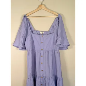 Umgee‎ USA Womens 1XL Periwinkle Blue Textured Tiered Button Front Midi Dress thumbnail 3