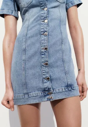 ZARA Dress mini denim jeans button up collar casual short sleeve thumbnail 5