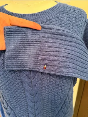 Tommy Hilfiger blue cable knit crewneck long sleeve sweater thumbnail 3