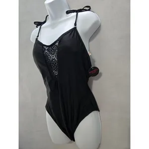 No Boundaries Black Lace One Piece Swimsuit Whimsygoth 90s Vacation Beach Goth Dark Large thumbnail 4