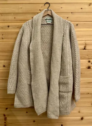 Aran Crafts XL Cream Merino Wool Cable Knit Open Front Cardigan Ireland Cozy thumbnail 1