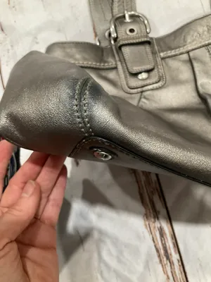 Coach PLEATED METALLIC GREY LARGE SHOULDER BAG thumbnail 5