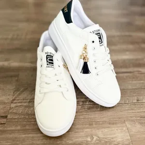 White & Black Women’s Casual Sneakers with Tassel Embellishment Size 7 US thumbnail 6
