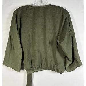Express‎ womens wrap shirt green cropped at waist XS NWT thumbnail 2