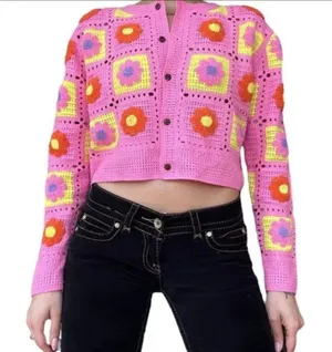 Crochet Floral‎ Knit Cardigan Y2K thumbnail 1