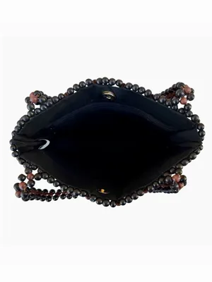 Wooden Black Brown Beaded Double Strap Snap Shoulder Bag thumbnail 7