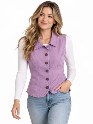 Kendall Creek Collections Lavender Cotton Linen Button Vest M Made USA thumbnail 3