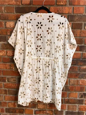 Surf Gypsy womens floral eyelet lace swim cover-up dress tunic cream M thumbnail 6