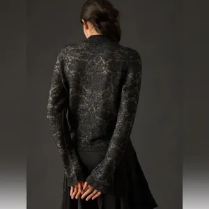 by Anthropologie Hanna Lace Merino Wool Mock‎ Neck Sweater Sz M Black Sheer thumbnail 2