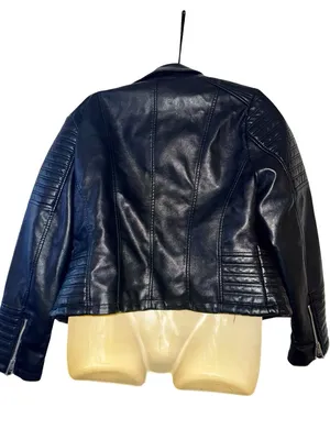 Classic Black Moto-Style Faux Leather Jacket - Women's Biker Coat thumbnail 7