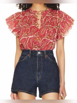 Cleobella Calla Blouse Organic Cotton Top boho flutter sleeve thumbnail 1