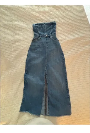 Pilcro The Madi Anthropologie Front Slit Strapless Denim Dress XS thumbnail 6