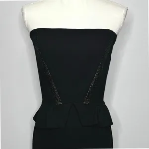 Sandro Paris Strapless Peplum Dress Size 8 Black Embellished Cocktail Party Chic thumbnail 4