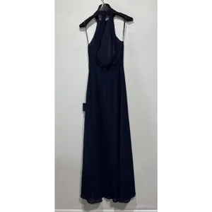 Lulus Navy Blue Chiffon Maxi Dress Halter Open Back Womens XS Bridesmaid Evening thumbnail 3