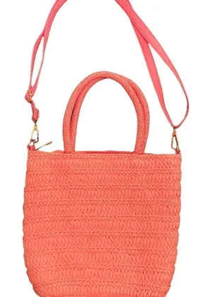 Crossi NWT pink woven straw handbag with handles and removable crossbody strap thumbnail 1