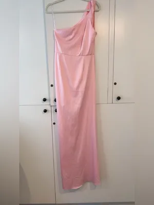 Elliatt Pink Satin One Shoulder Maxi Dress Draped Slip Gown Formal Size L thumbnail 6