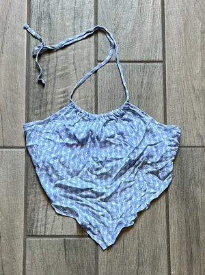 Pink Rose Blue Coverup Top with Ruffled Design thumbnail 1