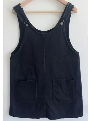 Monki Black Cotton NWOT Overall Mini Dress Pinafore Adjustable Strap Size M thumbnail 2