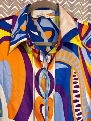 ZARA | Multicolored Printed Satin Blouse, Pucci Style, Size S thumbnail 2