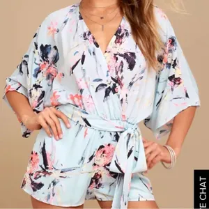 Lulus Pastel Floral V-Neck Flowy Sleeves Romper with Removable Belt- Large thumbnail 1